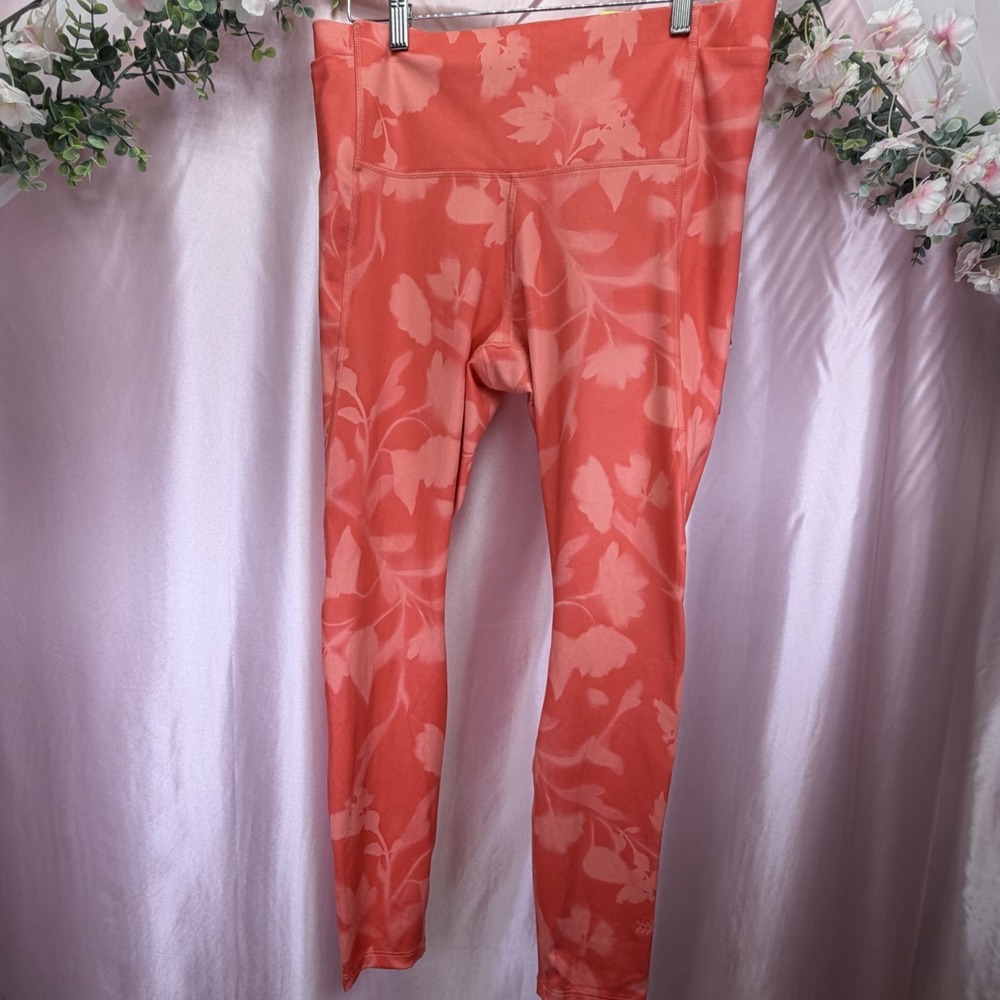 Allβ In Motion Women's Brushed Sculpt High-Rise Orange Floral Leggings Sz XXL